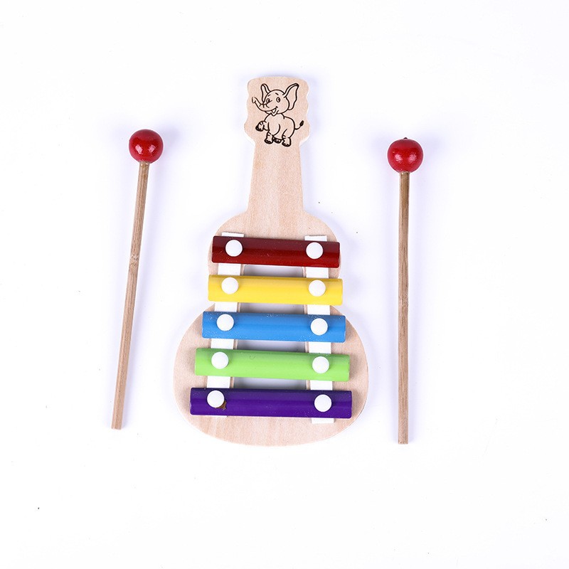 Wooden Children's Early Education Educational Toys Little Alarm Clock Knock Music Instrument Small Bead-Stringing Toy Rainbow Tower Toy Worm Five-Piece Set