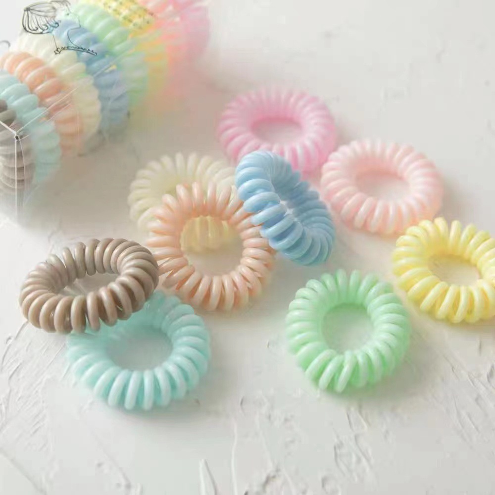 9 Boxed Telephone Line Headband Hair Band Colored Series Fresh Telephone Wire Hair Ties Rubber Band Hair Rope Hair-Binding Leather Cover Japan and South Korea