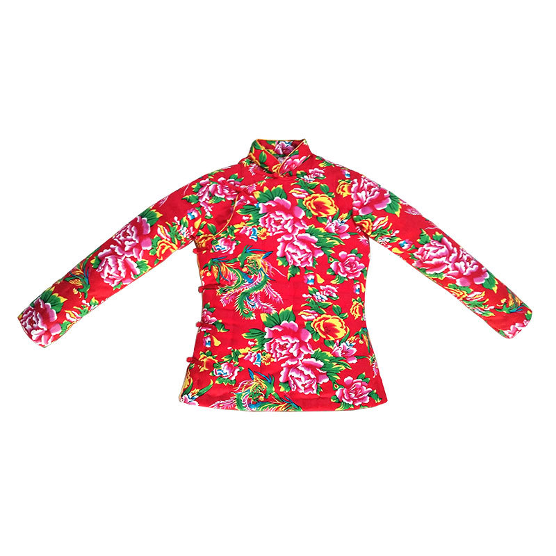 2020新款偏襟手工棉花棉衣加厚大襟棉袄东北大花立领盘扣修身民族