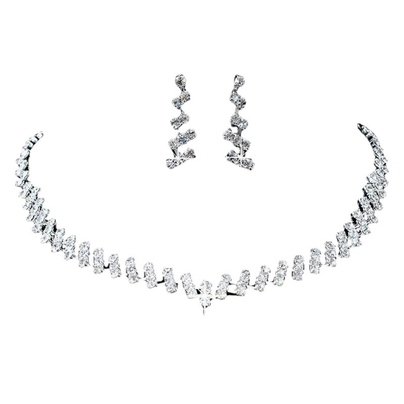 Foreign Trade Rhinestone Necklace Bridal Simple Jewelry Necklace Two-Piece Set Simple Rhinestone Necklace Earrings Set N6225