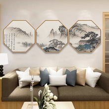 新中式八边形望云楼风景装饰画客厅玄关书房卧室走廊山水挂画壁画