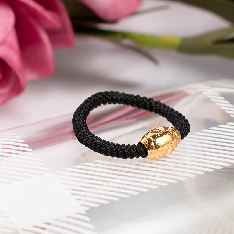 越南沙金车花转运珠路路通戒指黄铜镀金情侣小金珠编织绳戒指礼物