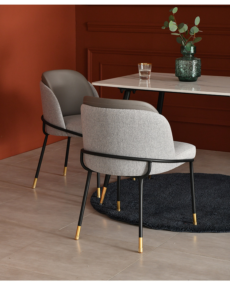 北欧轻奢简约铁艺餐椅配套大理石小圆桌家用餐厅软包单人靠背椅子