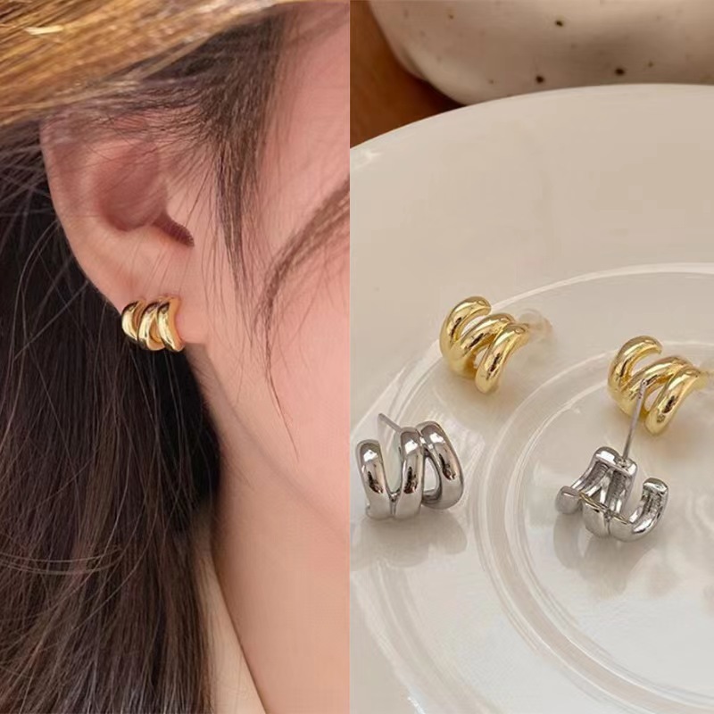 2024 New Popular Three-Layer Eardrop Earring Female Niche Senior Design Sense Earrings Temperament Wild Simple Earrings