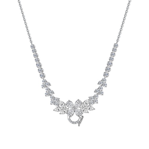 925纯银粉钻爱心水滴围镶项链满钻心形礼物首饰珠宝源头工厂代发-阿里