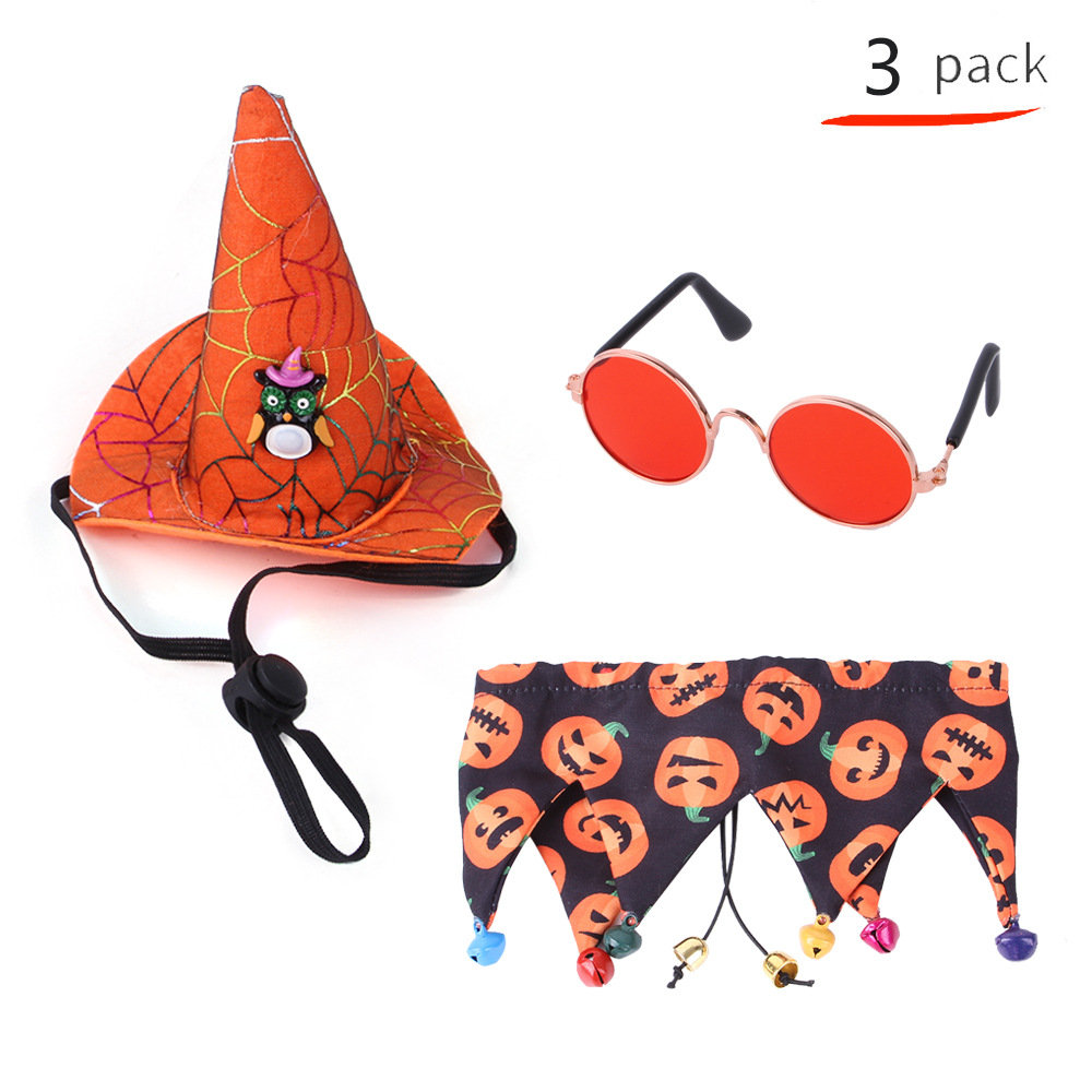 Summary Pet Halloween Suit Cat Funny Hat Triangular Binder Pumpkin Dog Funny Headdress Set
