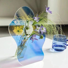 北欧ins亚克力镜面花瓶水培插花装饰炫彩法式高级感有机玻璃花瓶