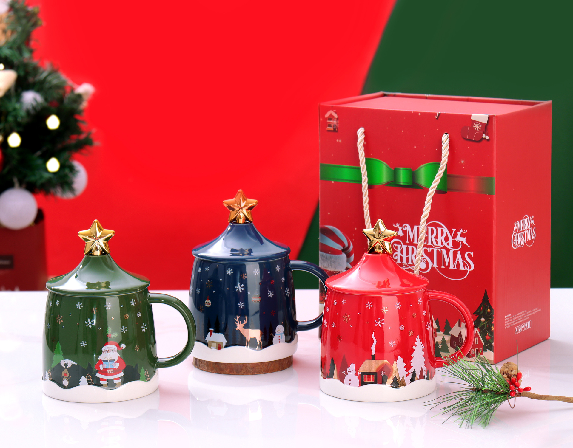 Christmas Cup Ceramic Ins Style Good-looking Creative with Cover Household Water Cup Male and Female Students Office Coffee Cup