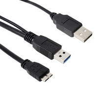 跨境现货黑色0.5米全铜带供电MICRO USB3.0移动硬盘数据线