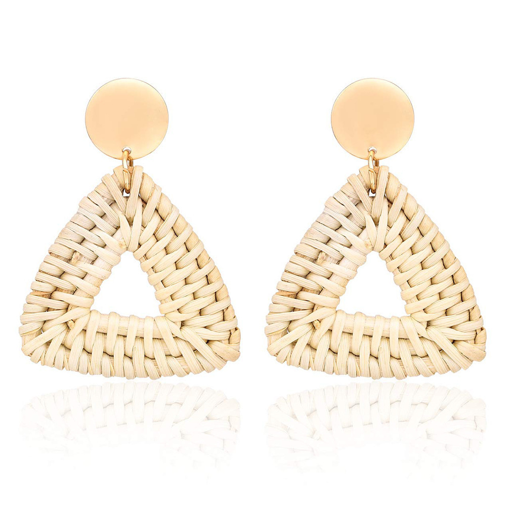 Ethnic Style Retro Geometric Vine Hand-Woven Earrings Europe and America Cross Border Beach Style Exaggerated Rattan Earrings