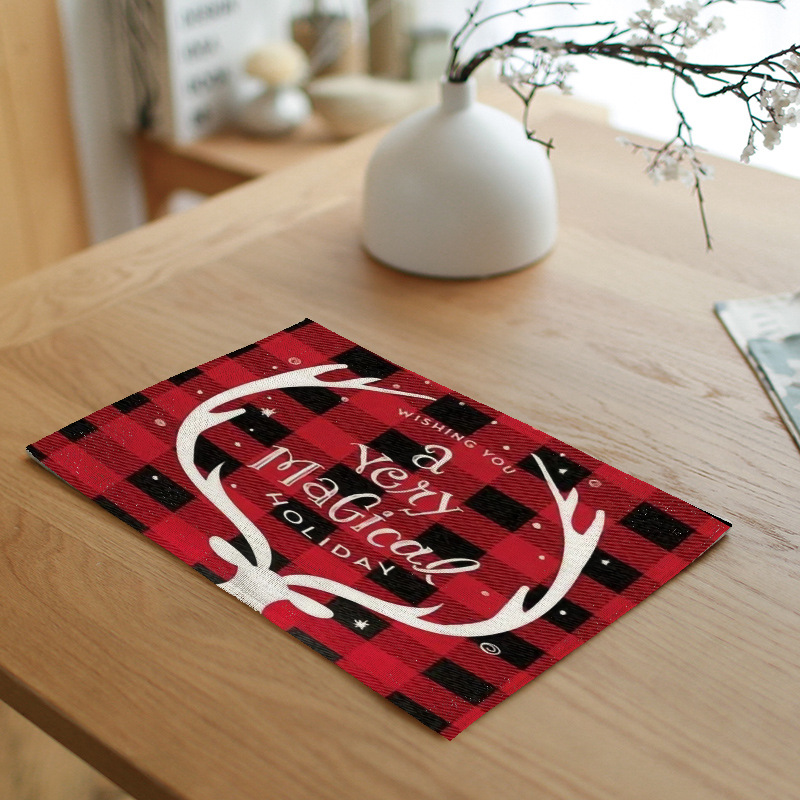 Christmas Placemat Nordic Style English Letter Napkin Western Restaurant Tablecloth Bowl Mat Linen Heat Proof Mat Dining Table Cushion
