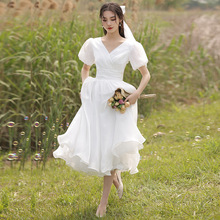 白色领证登记小礼服2023新款夏季平时可穿名媛气质法式生日轻婚纱