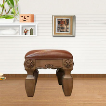 新款美式十字花床尾换鞋凳 家用客厅橡胶木矮凳 复古沙发小凳子