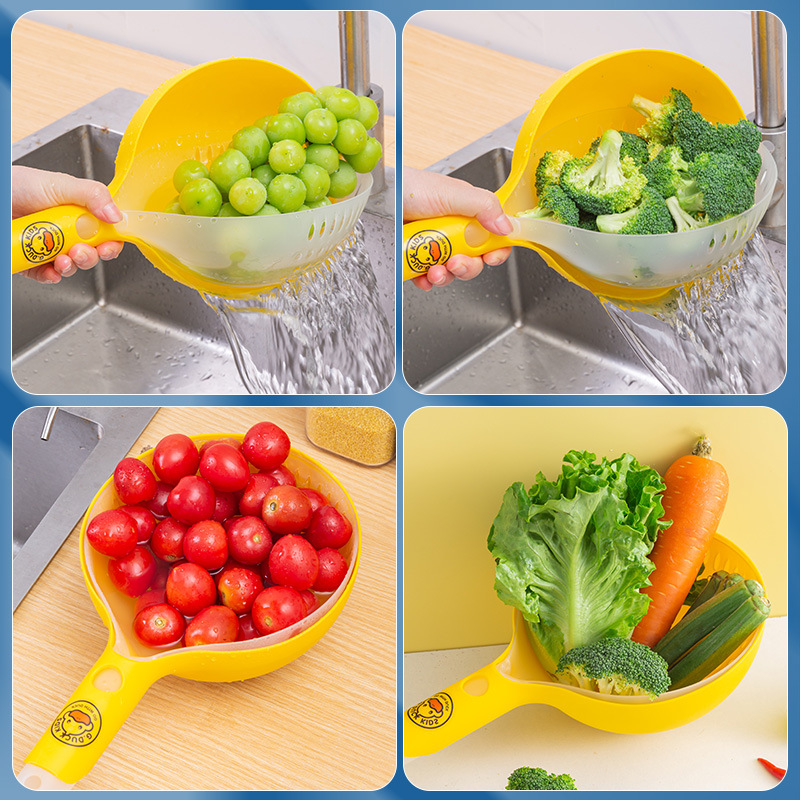 Internet Hot Rotatable Double-Layer Vegetable Washing Basket Household Plastic Fruit Basin Kitchen Drain Basket Hollow out Vegetable Basket