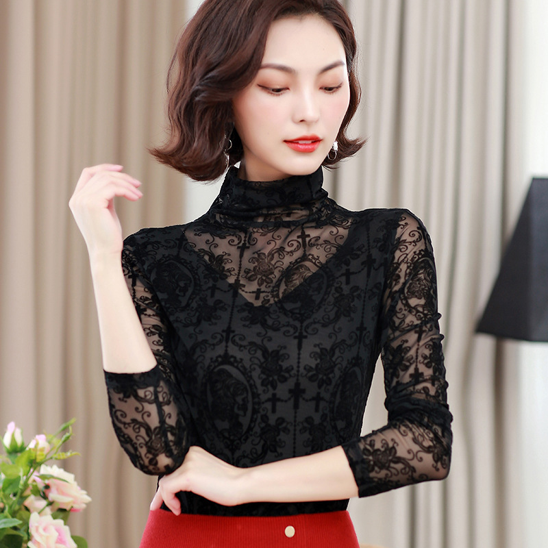 蕾丝雪纺长袖t恤图片