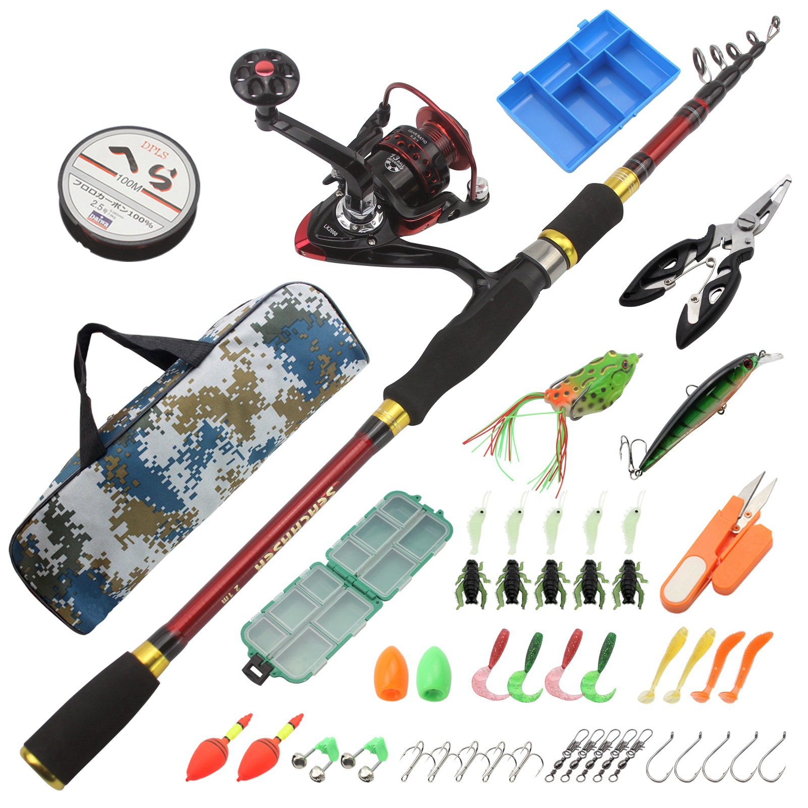 跨境批发收缩路亚竿套装直柄路亚纺车轮路亚饵组合欧美流行渔具