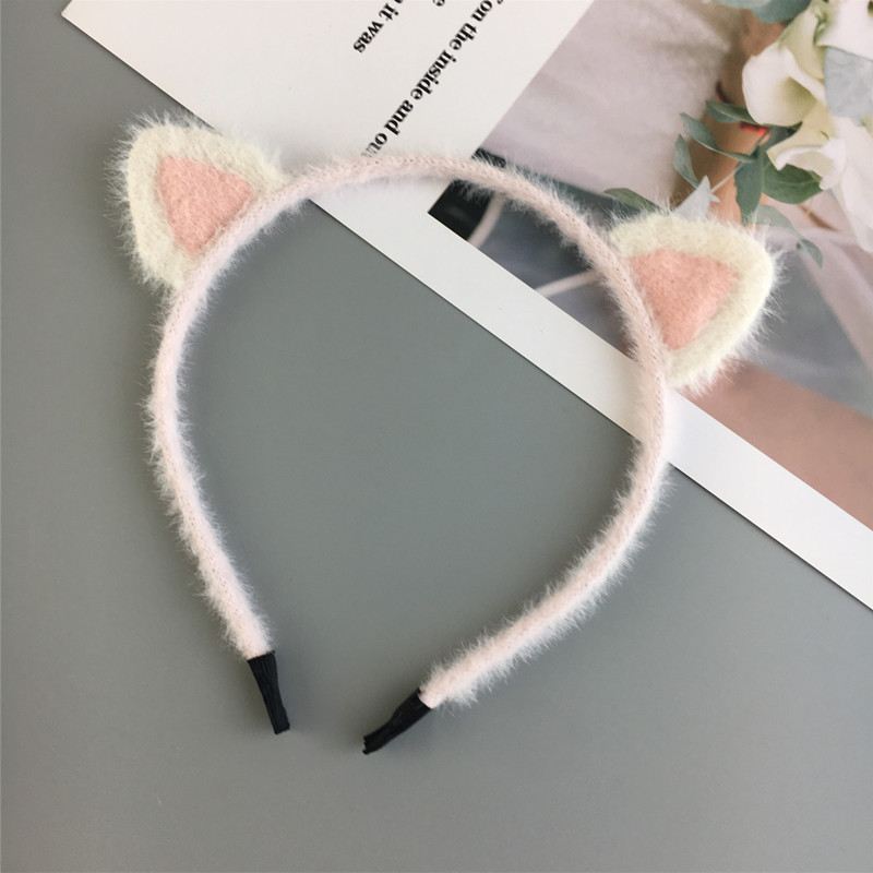 可爱毛绒猫耳朵针织发箍女童成人卖萌猫咪装扮压发卡拍照配饰头箍