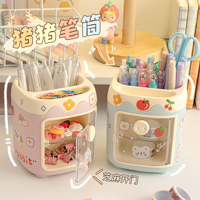 super cute cartoon pig pen holder ins good-looking creative stationery storage box creative pen barrel diy children‘s gift