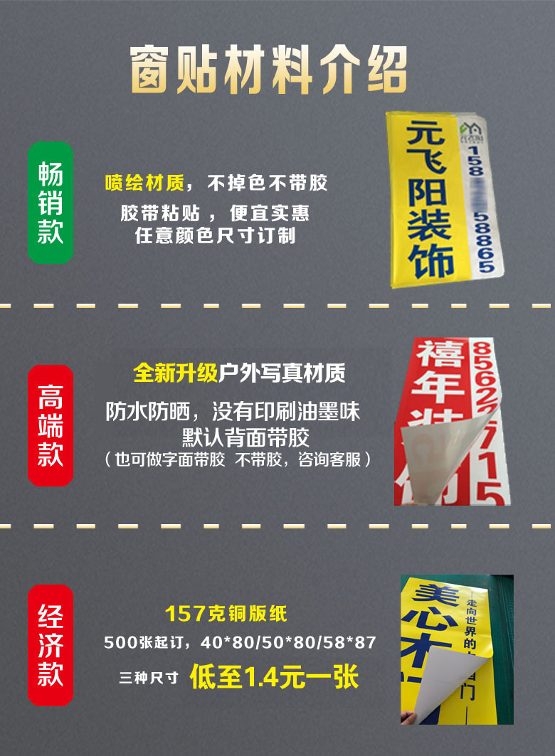 装饰公司窗贴广告建材商门贴装修公司工地窗户广告宣传喷绘写真