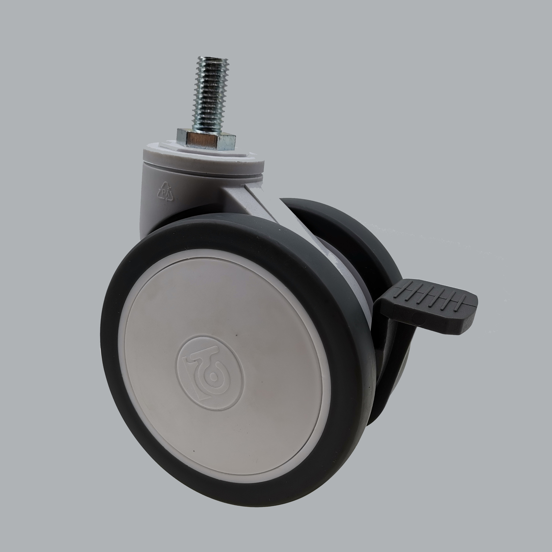 3寸4寸丝杆m12医疗器械双片tpr静音万向轮脚轮立杆刹车