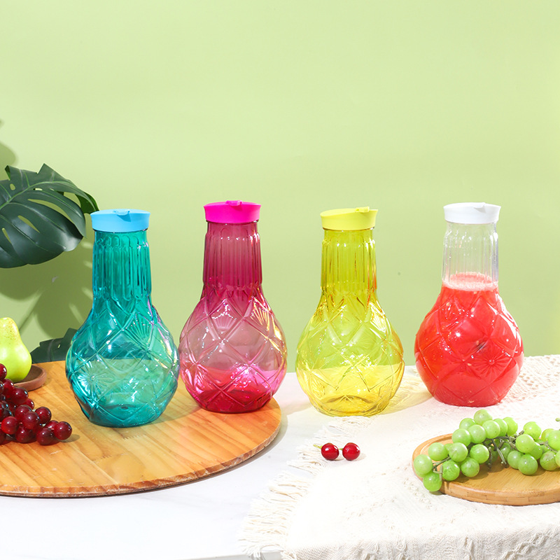 2000ML大容量密封果汁壶带花纹冷水壶柠檬果汁壶户外果汁瓶水壶