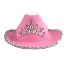 无纺布定型帽节日派对聚会皇冠牛仔型带毛边公主礼帽粉色牛仔帽子