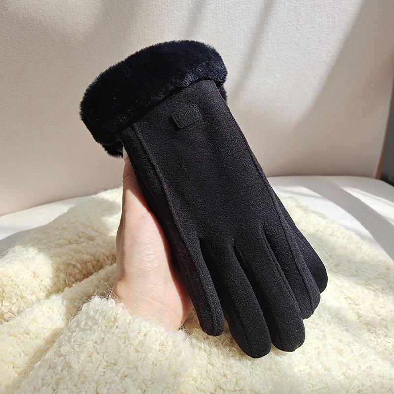 Women's Winter Gloves Fleece Lined Padded Warm Keeping Cute Suede Women's Riding Cold-Proof Windproof Cycling Touch Screen Winter