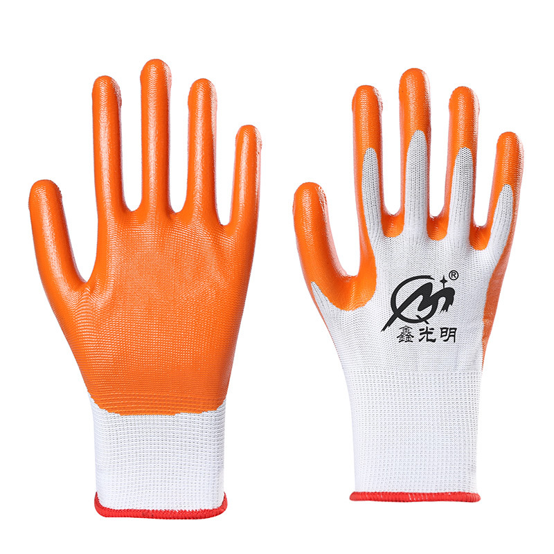 Wear-Resistant Labor Gloves Classic Blue Nitrile Glue Gloves Thirteen-Pin Nylon Labor Protection Gluing Gloves