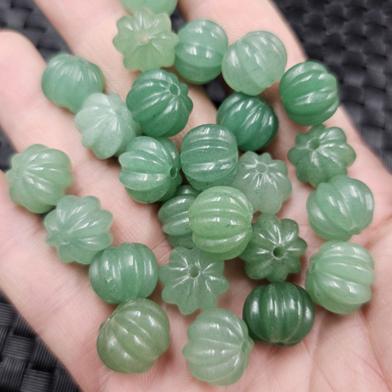 东陵玉南瓜珠玉石散珠草绿色复古珠手链项链饰品配件手工珠子批发