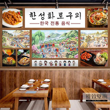 韩式牌匾壁纸复古装修朝鲜做旧韩餐店装饰请回答1988韩国烤肉墙纸