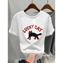 5091#官图 抖音 韩国东大门新款减龄卡通猫印花上衣短袖T恤女