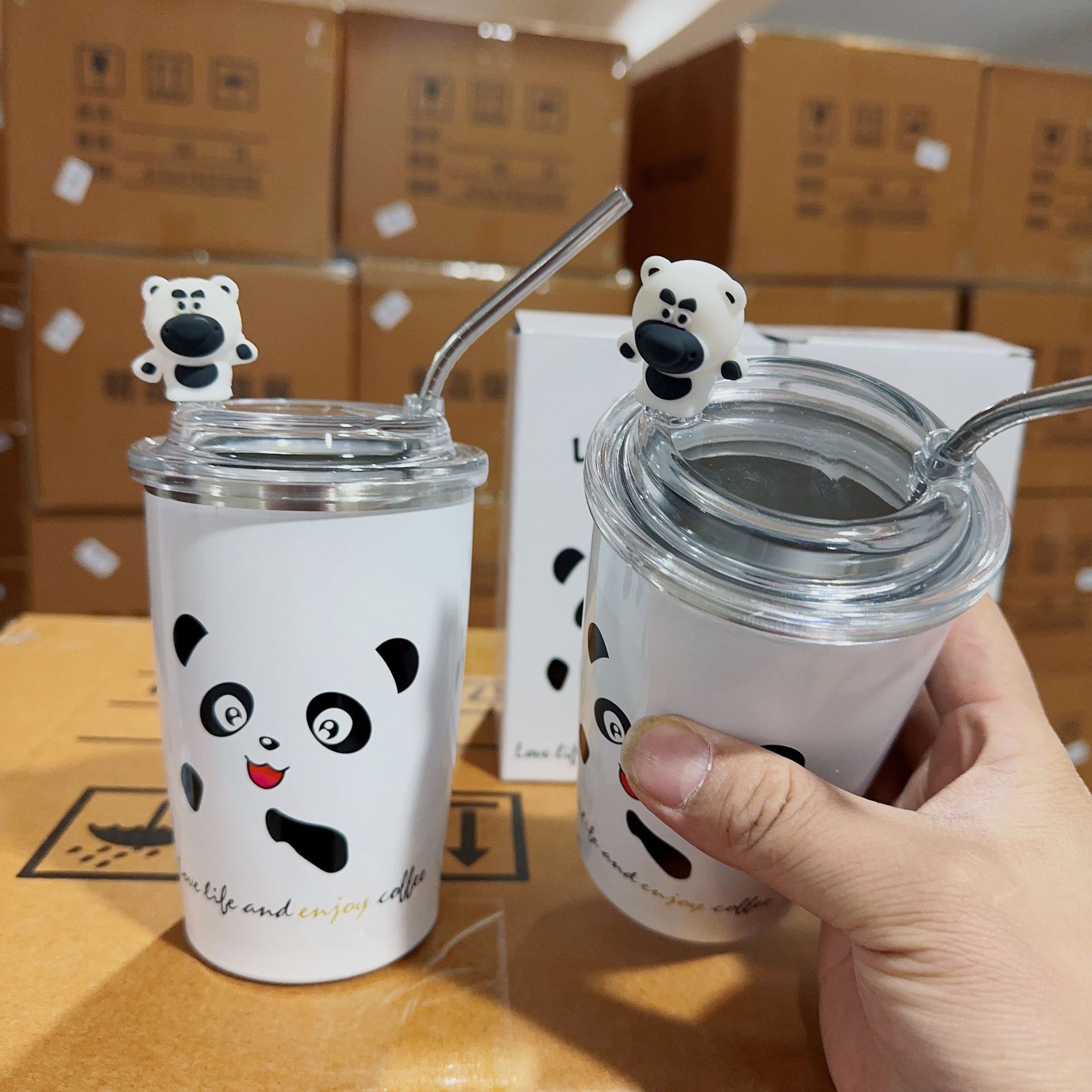 Yiwu Anli New Strawberry Bear Panda Cartoon Minimalist Cup 304 Stainless Steel Student Insulated Straw Cup