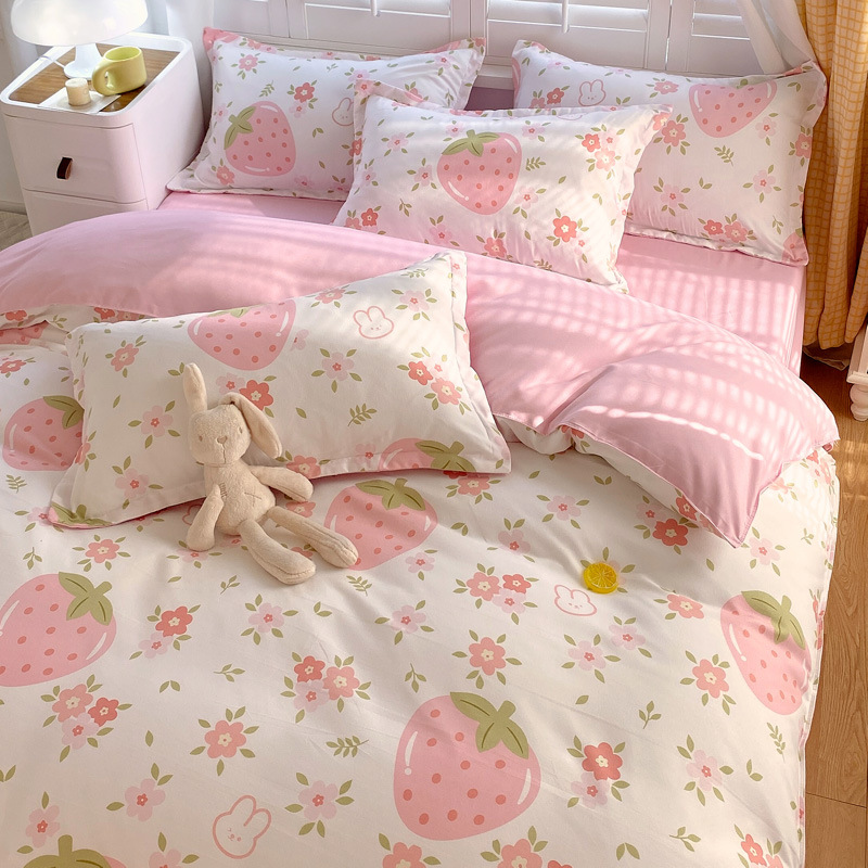 New Brushed Four-Piece Set Thickening Bed Sheet Quilt Cover Summer Washed Cotton Student Three-Piece Set Bedding Wholesale