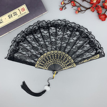 黑色蕾丝折扇中国风古典配旗袍的扇子女士舞蹈走秀折叠扇复古暗黑