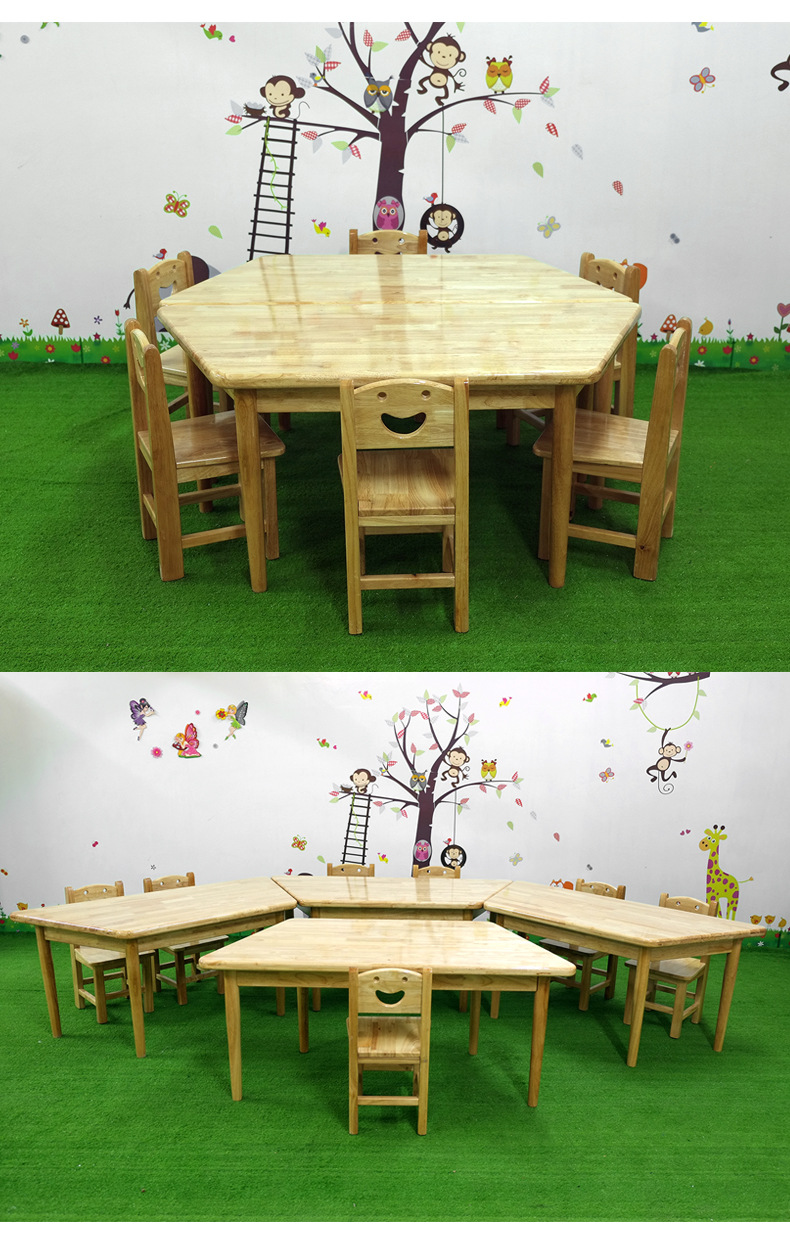 佰尔斯厂家幼儿园木质桌椅儿童梯形桌学习桌椅写字桌椅定制批发