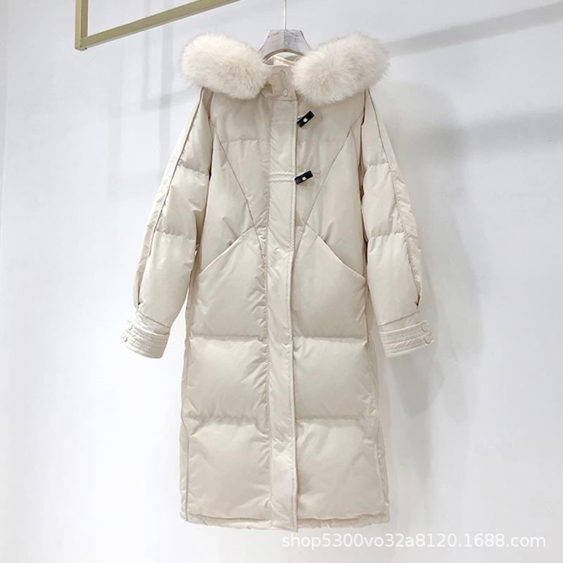 2024 New down Jacket Women's Mid-Length below the Knee Korean Style Loose Thick White Duck down Winter Clothing Coat Supply Wholesale