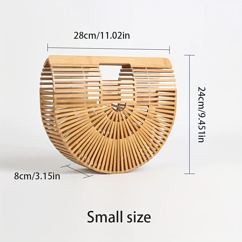 European and American Fashion Bamboo Woven Bag Handmade Semicircle Outdoor Beach Bag Rattan Vacation Straw Bag Women's Handbag