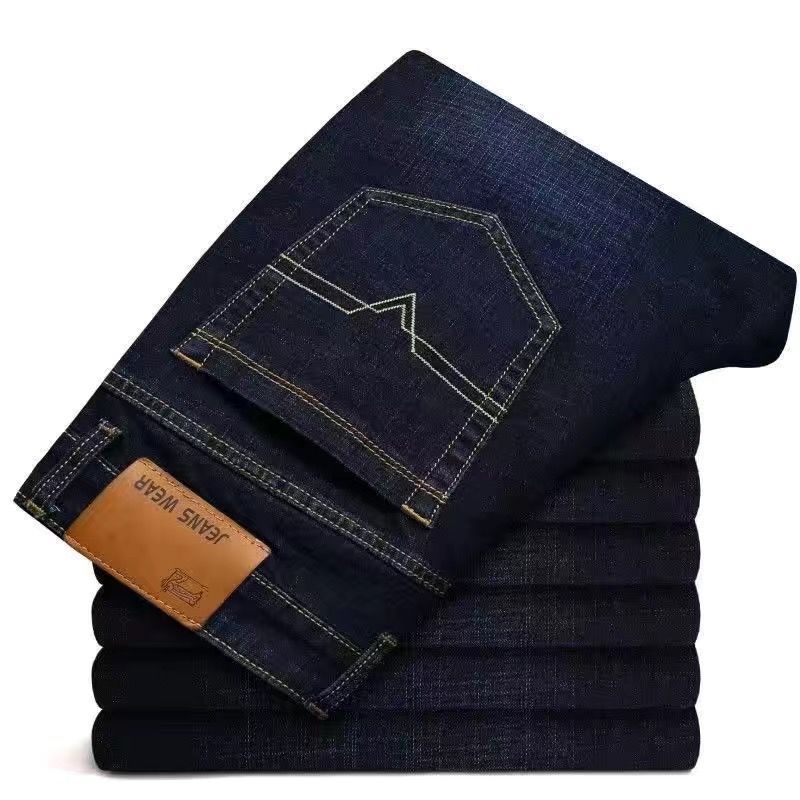   Spring New Stretch Jeans Men's Straight Casual Versatile arge Size oose Men's Pants Mid-Waist Wear-Resistant Work Trousers