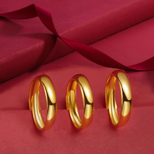 男女沙金素圈戒指4.5N窄面光面直条戒指直播货源铜镀真金戒子开口