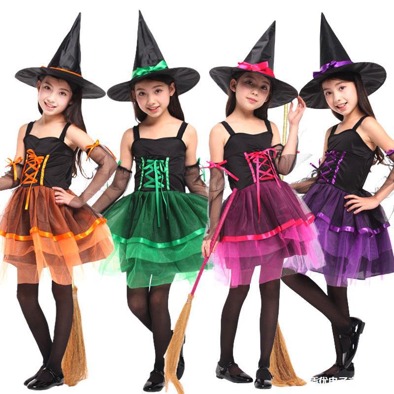 万圣节儿童服装女童cos女巫裙子化妆舞会幼儿园演出服饰巫婆装扮