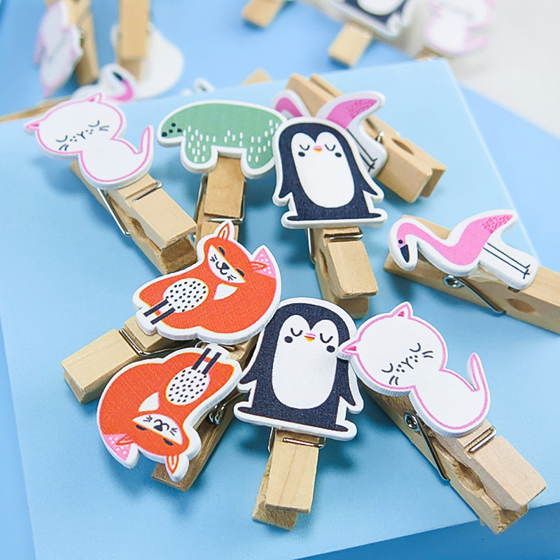 创意可爱卡通木夹 diy装饰照片便签夹 动物麻绳夹子卡通夹子批发