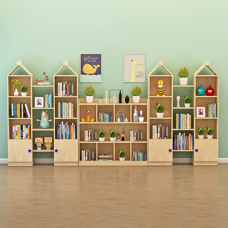 儿童书架落地松木书柜绘本架阅读收纳架多层实木城堡幼儿园置物架
