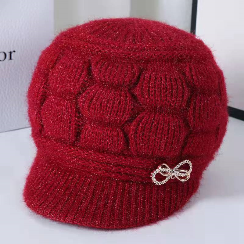 Autumn and Winter Middle-Aged and Elderly Popular Woolen Cap Fleece-Lined Thickened All-Matching Warm Bucket Hat Mother, Grandma and Mother-in-Law Knitted Hat