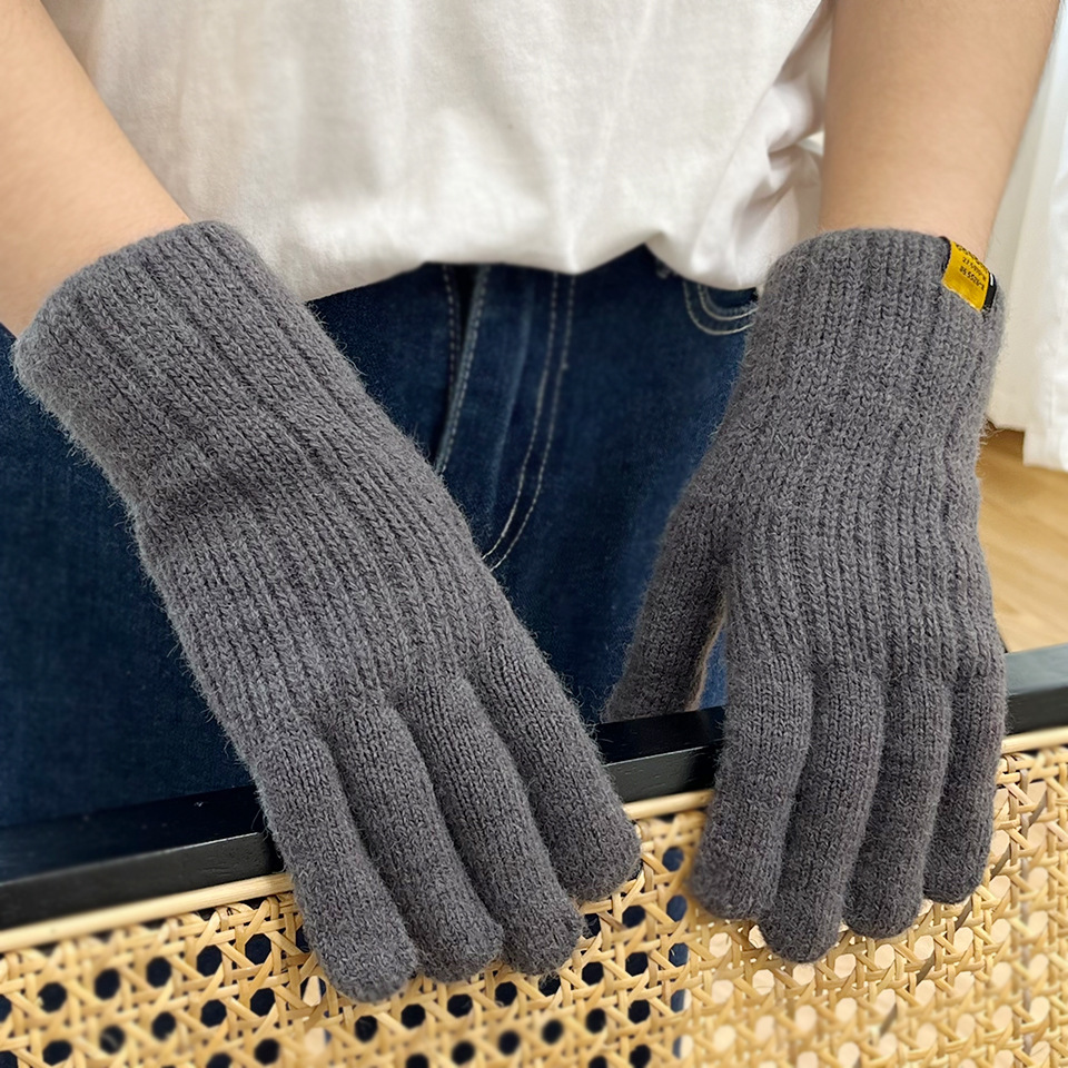 Korean Style Fashionable Knitted Warm Men's Gloves Cold Protection in Winter Thickened Sewed Label Vertical Pattern Open Finger Touch Screen Riding Finger