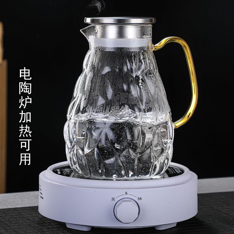 Hammered Stainless Steel Cover Glass Cold Water Bottle Household Summer Large Capacity Juice Lemon Pot for Guests Cold Boiled Water Jug