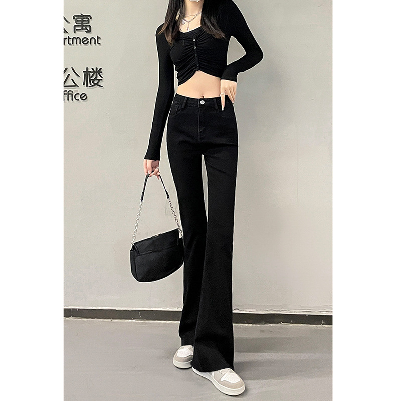   0763 High Street Versatile Skinny Jeans for Women Spring and Autumn New High Waist Slimming Small American Flared Jeans