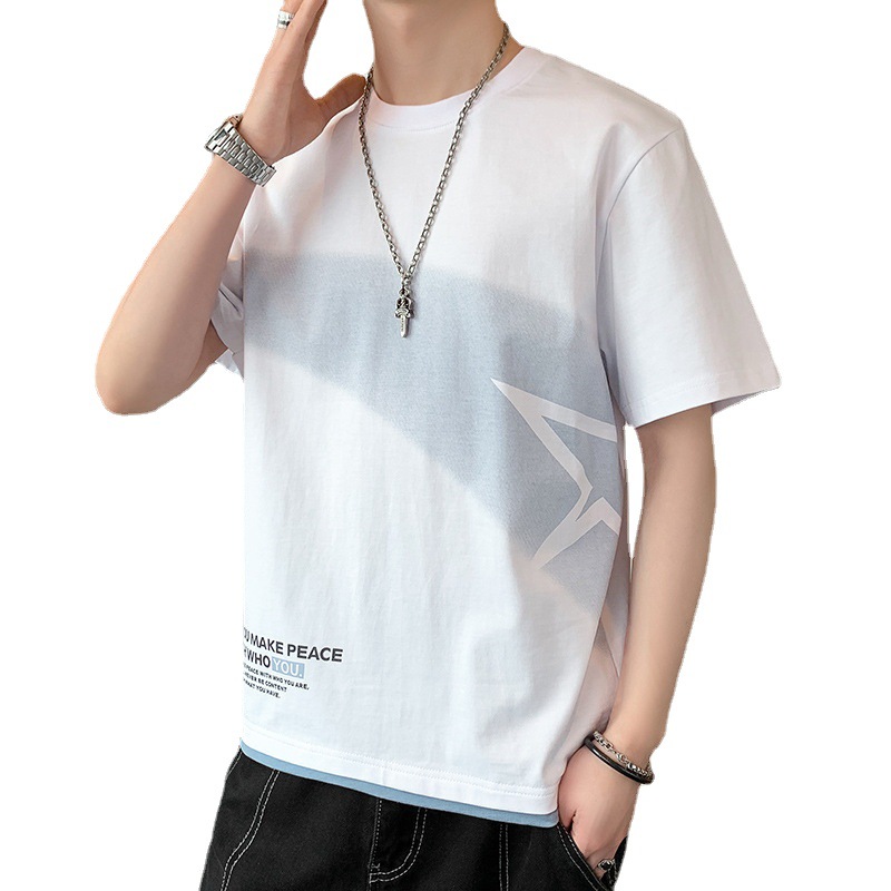 Summer Pure Cotton Half Sleeve T-shirt Boys Hong Kong Style plus Size Crew Neck T-shirt Half Sleeve Fashion Brand Thin Short Sleeve Men's T-shirt