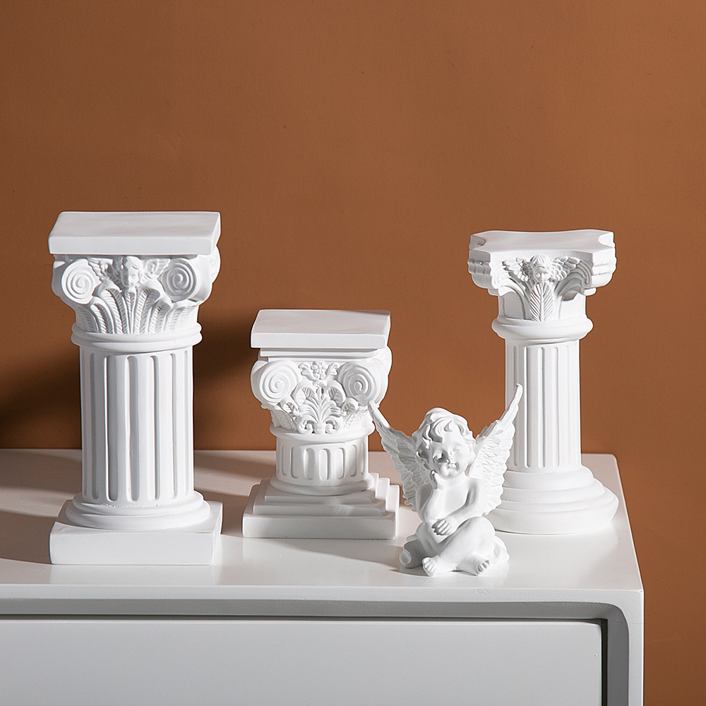 北欧树脂罗马柱烛台天使摆件雕塑橱窗样板房迷你拍摄道具软装饰品