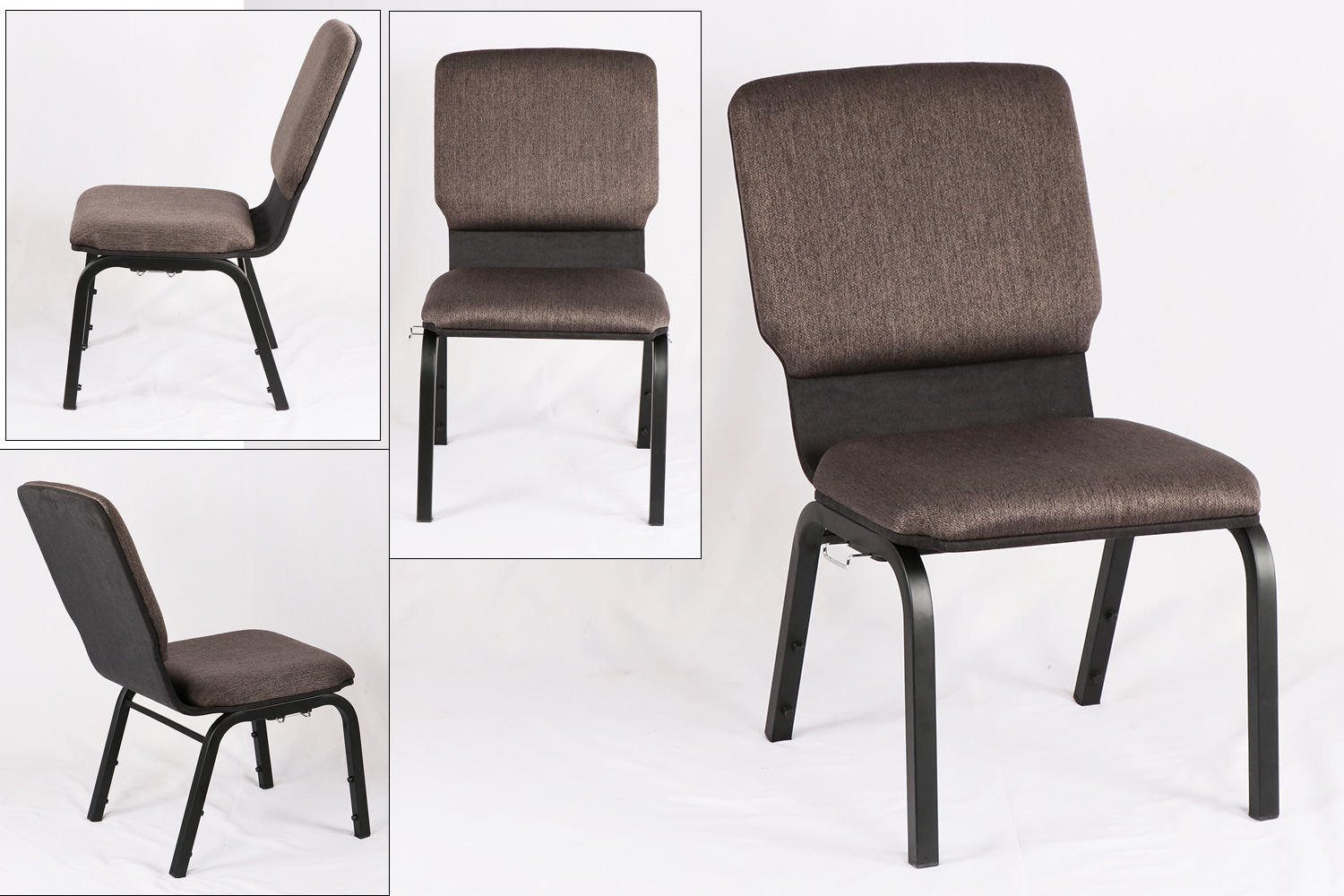 实力工厂加固连排扣教堂椅 弯板铁架餐椅 金属摇背会议椅子