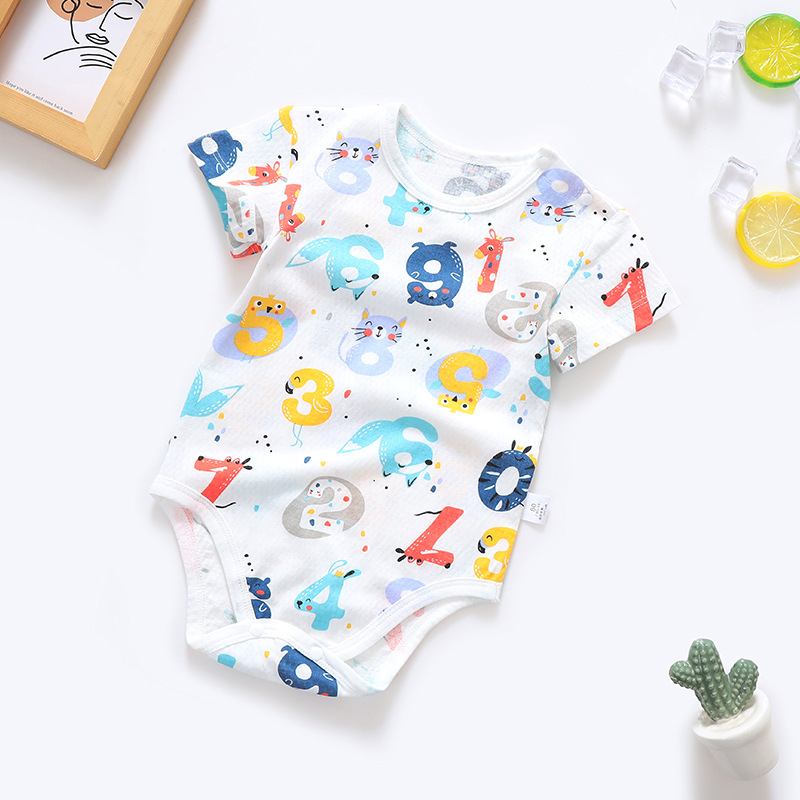Summer Baby Combed Cotton Short-Sleeved One-Piece Triangle Hahaha Clothes for Boys and Girls Newborn Sleeping Clothes Summer Baby Clothes